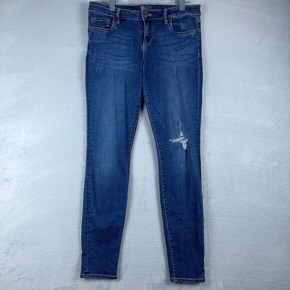 Kut from the Kloth Jeans Womens Size 8 Toothpick Skinny Distressed Denim Blue - Picture 1 of 10